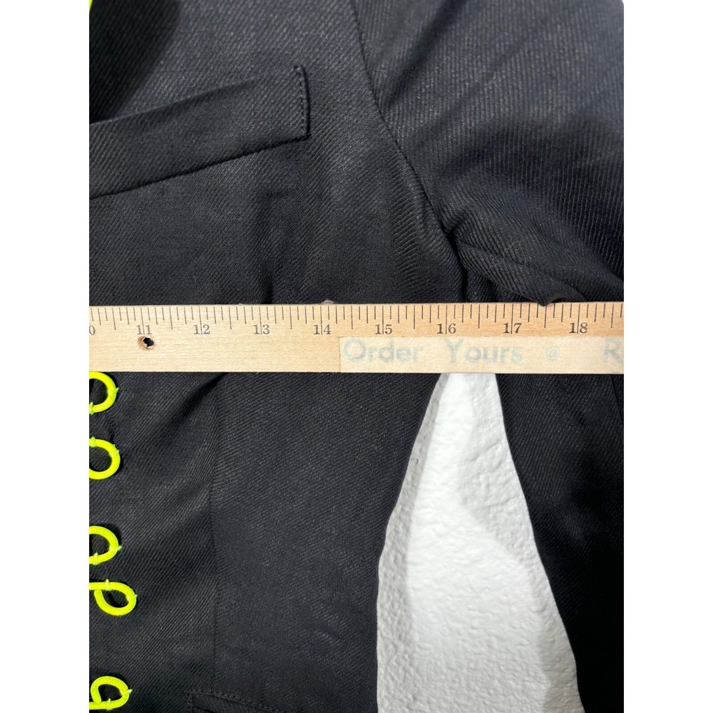 Love Moschino Blazer Womens 2 Black Neon Piping Military Linen Jacket Hooks - Picture 3 of 11